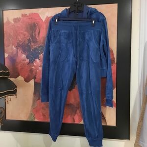 2 Piece Velour Track Suit Athleasure Blue Joggers Pants Hoodie Size Small